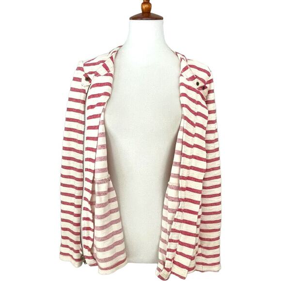 Free People Women's White Red Stripe Long Sleeve Full Zip Peplum Jacket SMALL - Picture 4 of 12
